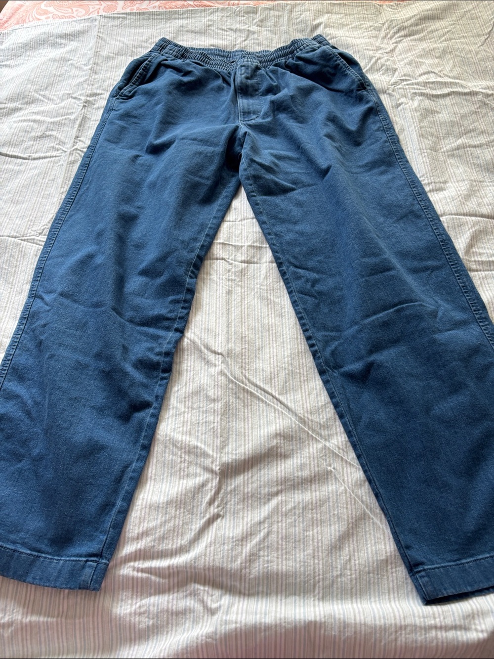 Casual Elastic Waist Navy Blue Pants